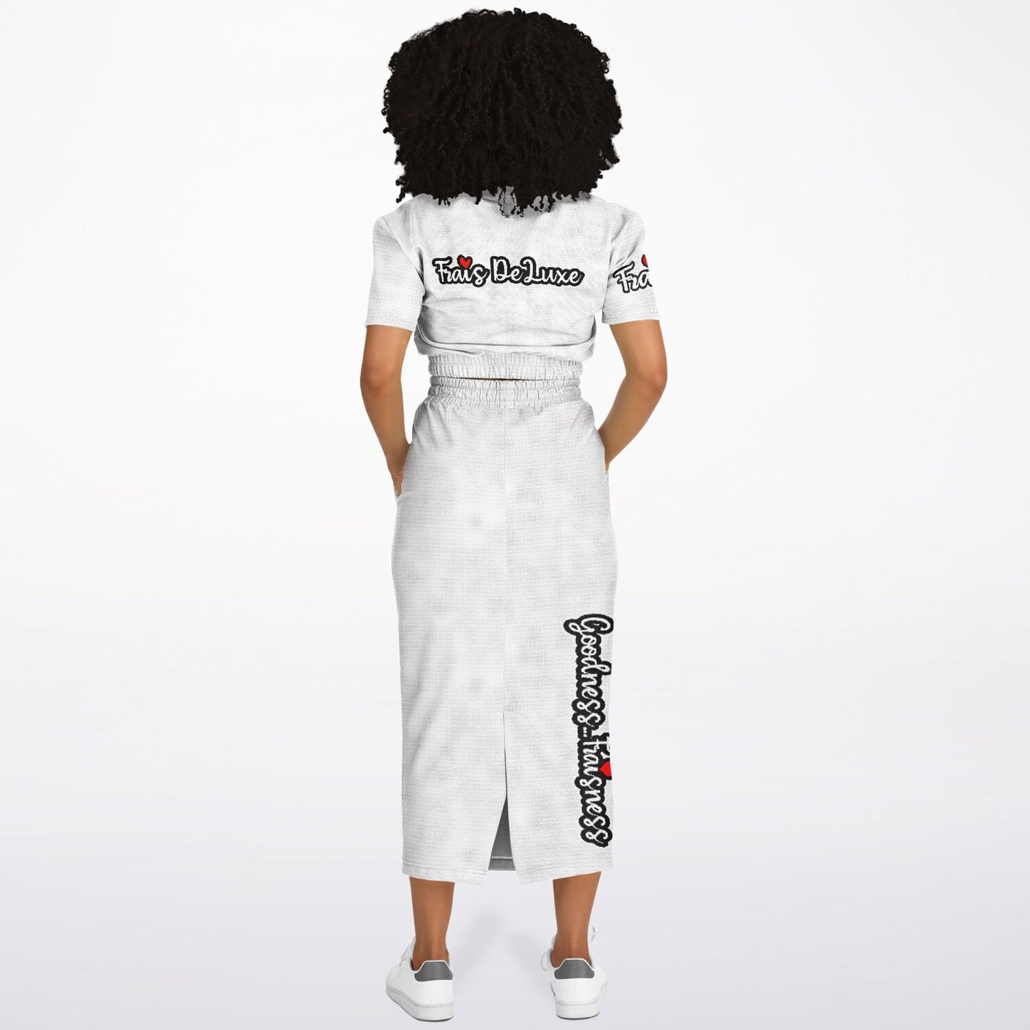 FRAIS DeLuxe Chocolatier Cropped Short Sleeve Sweatshirt and Long Pocket Skirt Set