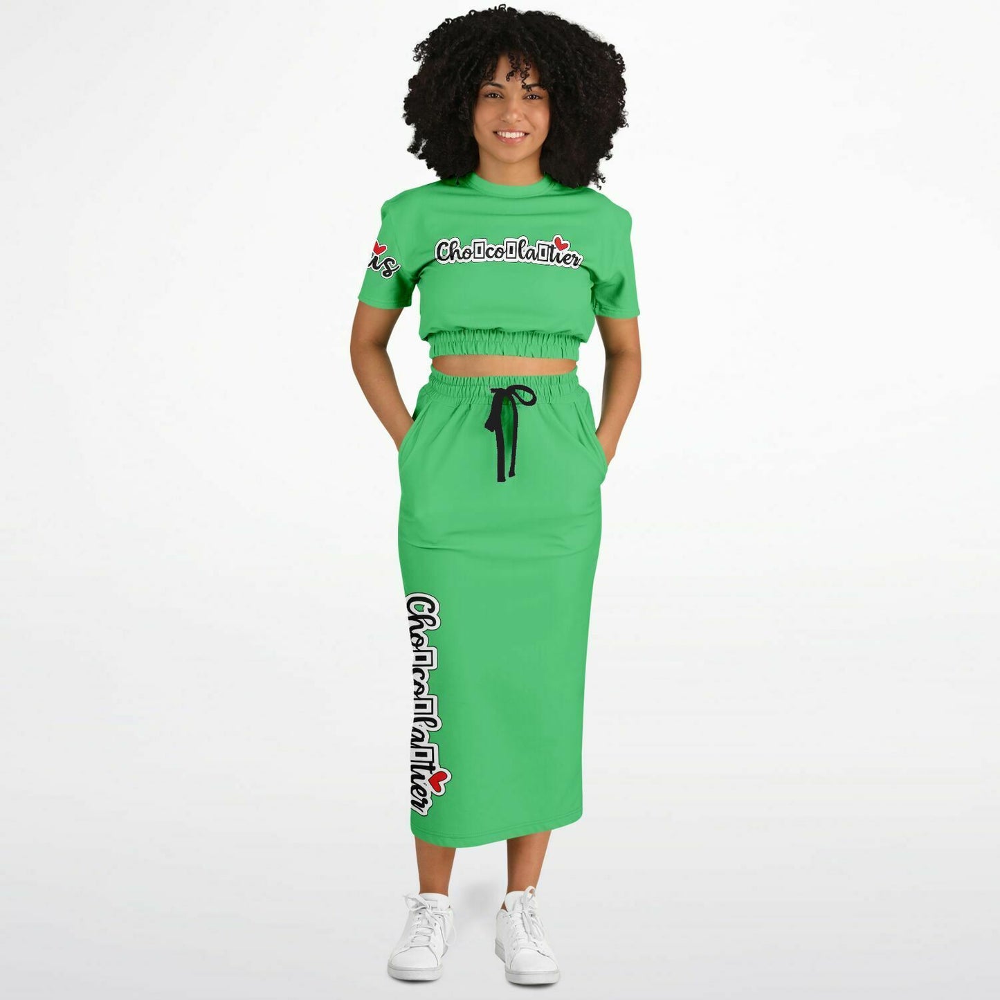 Frais Deluxe Chocolatier Cropped Short Sleeve Sweatshirt and Long Pocket Skirt Set