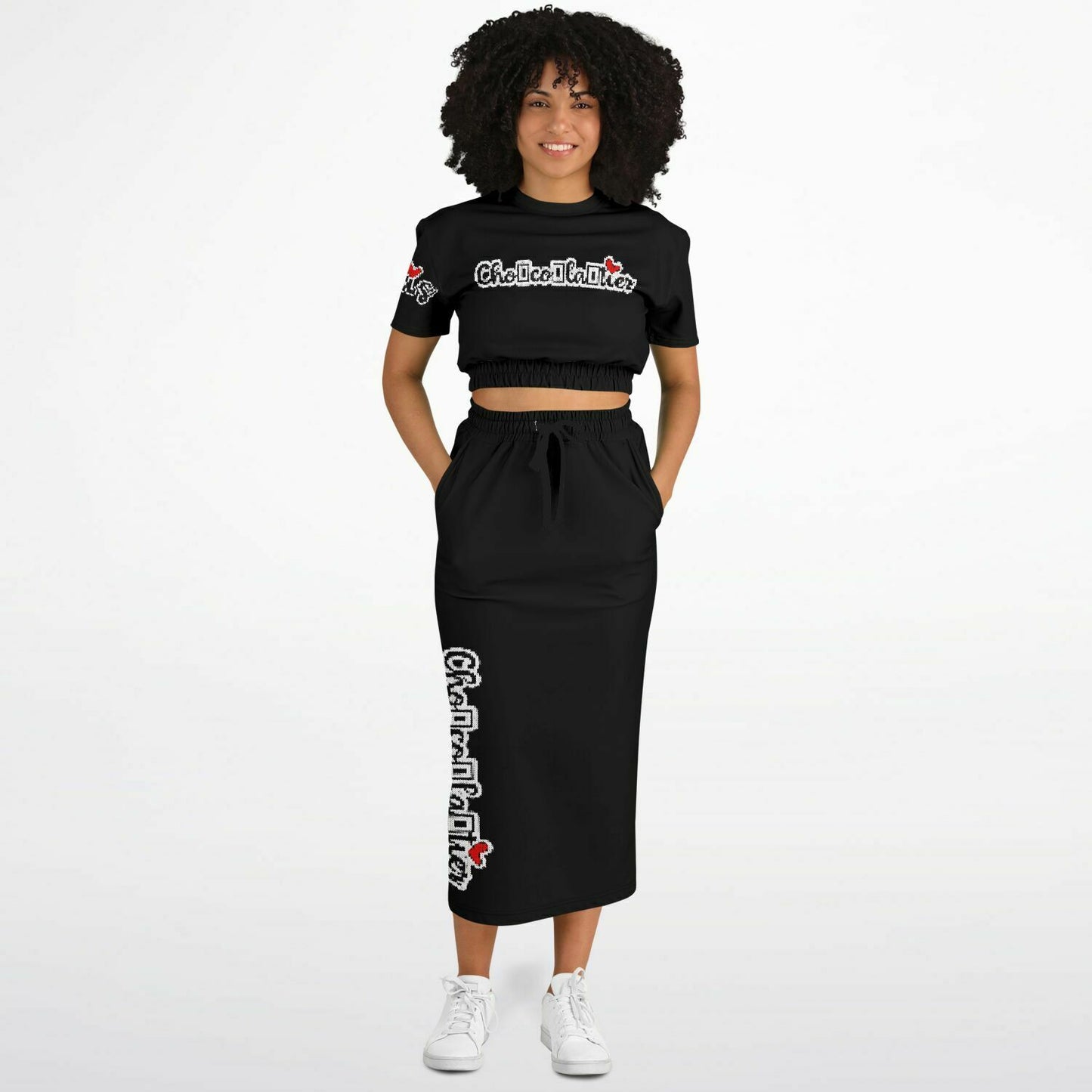 Frais Deluxe Chocolatier Cropped Short Sleeve Sweatshirt and Long Pocket Skirt Set