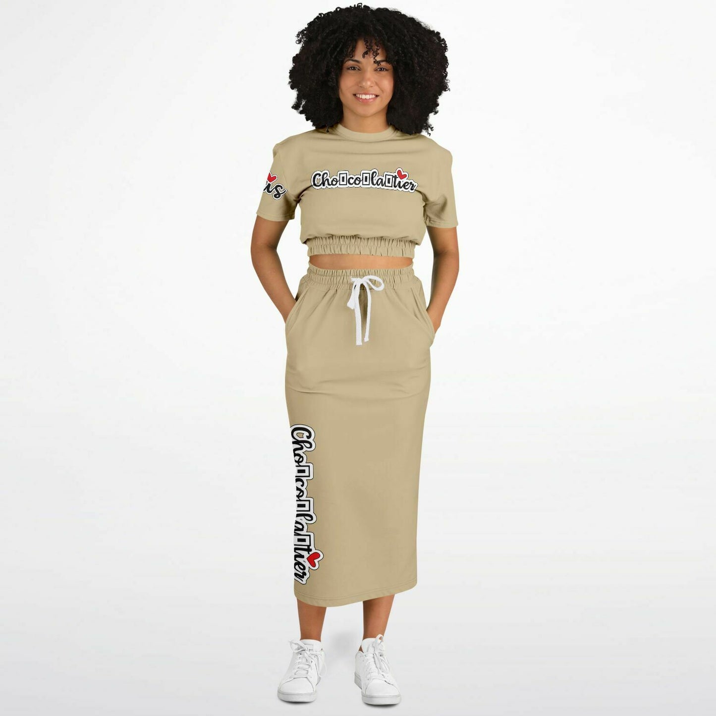 Frais Deluxe Chocolatier Cropped Short Sleeve Sweatshirt and Long Pocket Skirt Set